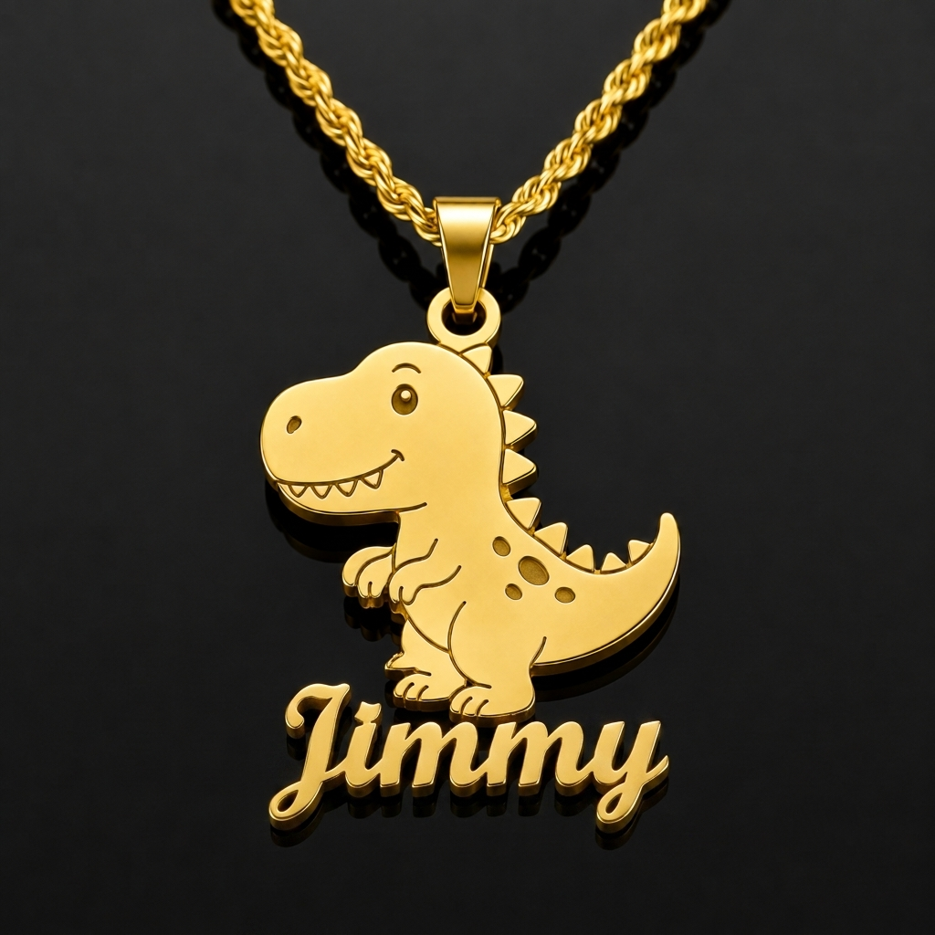 Personalized Dinosaur Nameplate Pendant Necklace