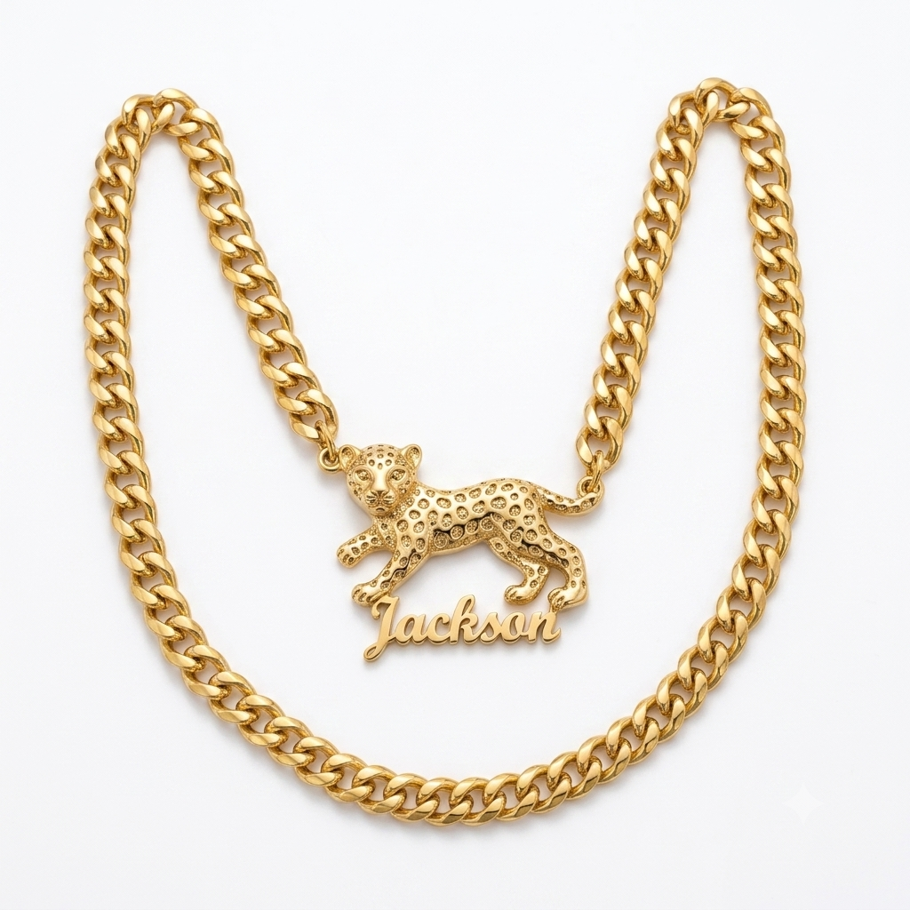 Cuban Chain Jaguar Custom Name Pendant Necklace