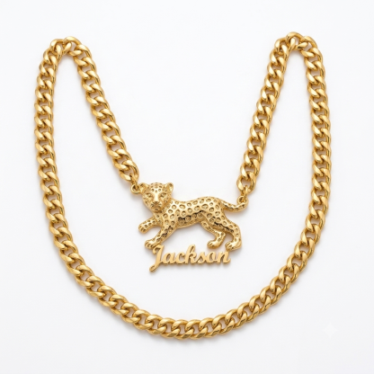 Cuban Chain Jaguar Custom Name Pendant Necklace