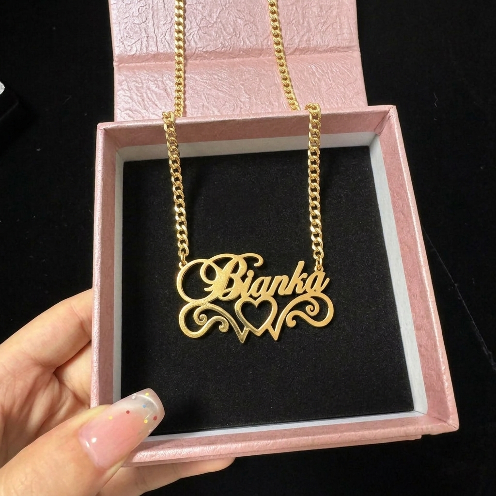 Personalized Wings Heart Name Necklace Gold Plated