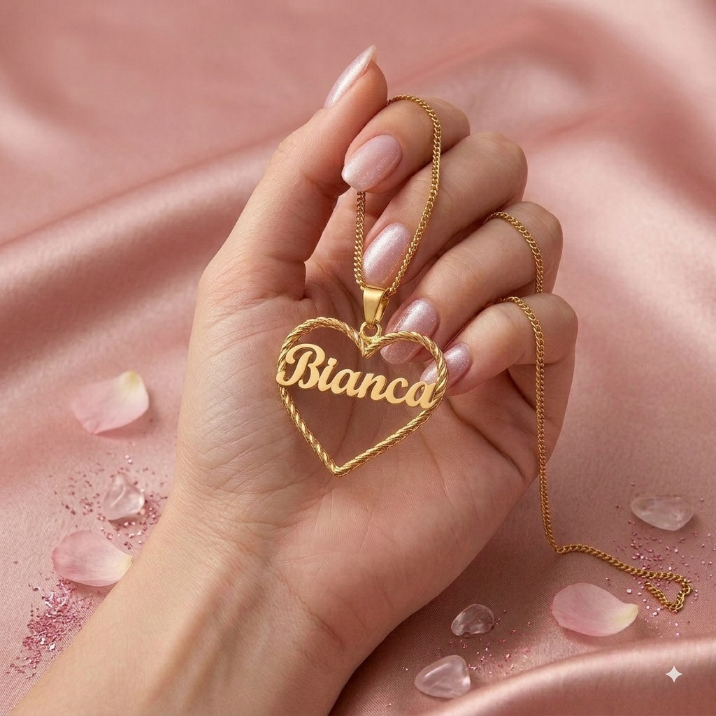 Personalized Twist Heart with Name Necklace Gold Plated