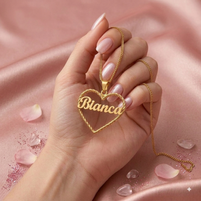 Personalized Twist Heart with Name Necklace Gold Plated