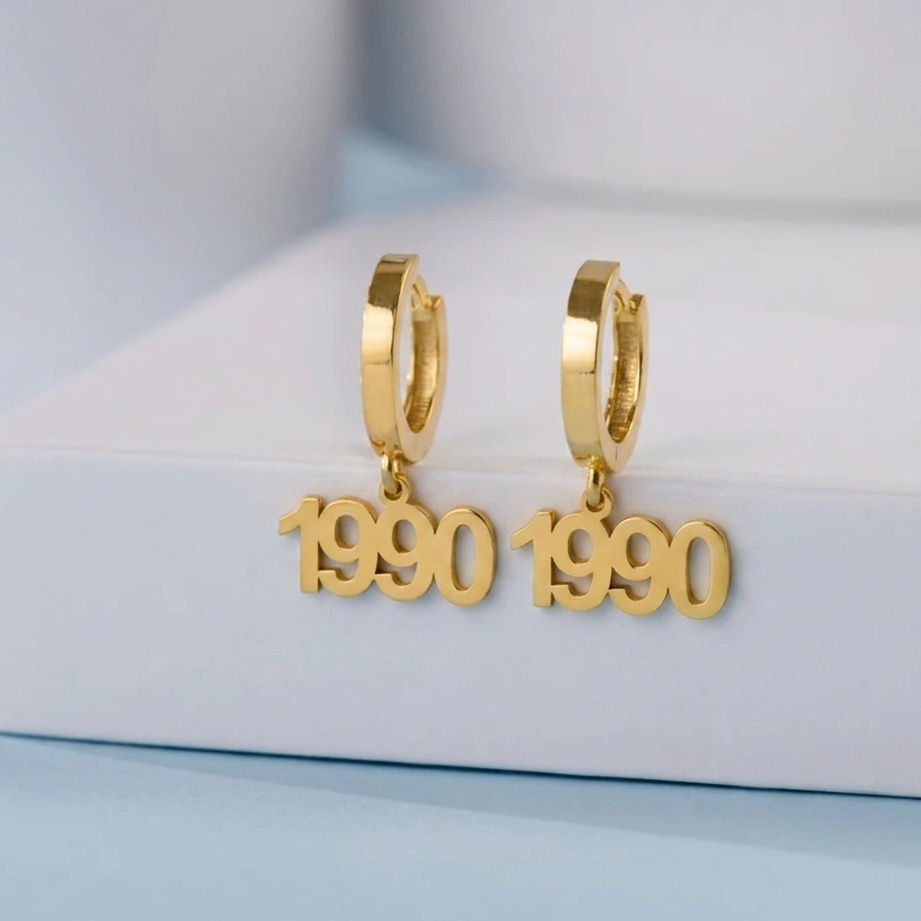 Customized Gold Plated Lucky Number Hoop Dangle Earrings