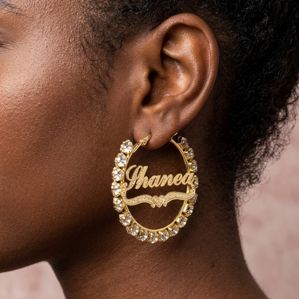 Zirconia Gold Plated Personalized Hoop Name Earrings