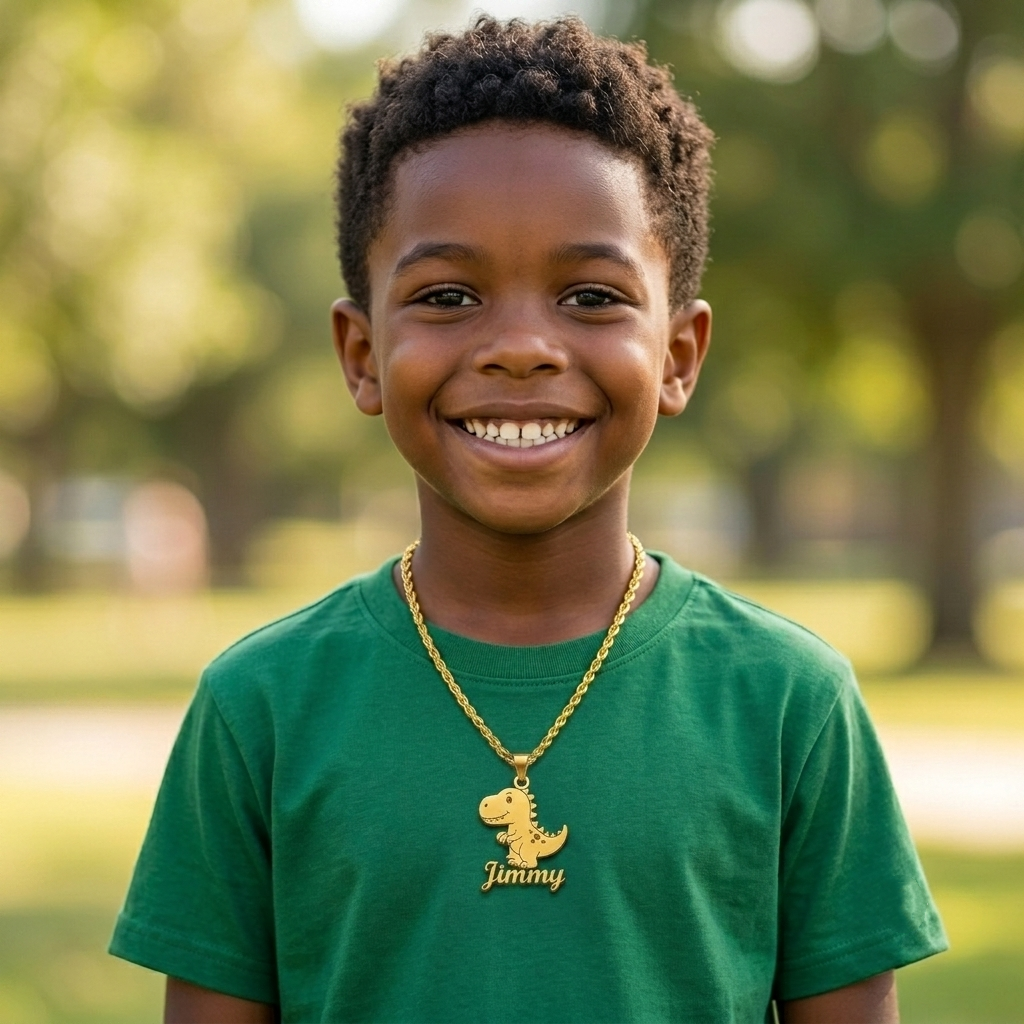 Personalized Dinosaur Nameplate Pendant Necklace