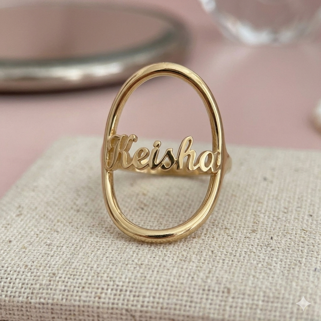 Vintage Gold Plated Metal Oval Name Ring
