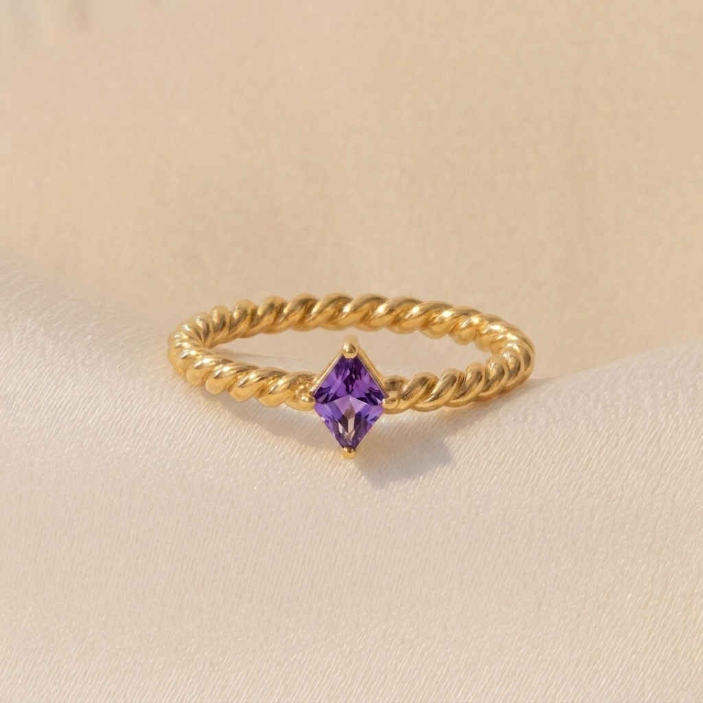 Personalized Rhombus Birthstone Twist Ring