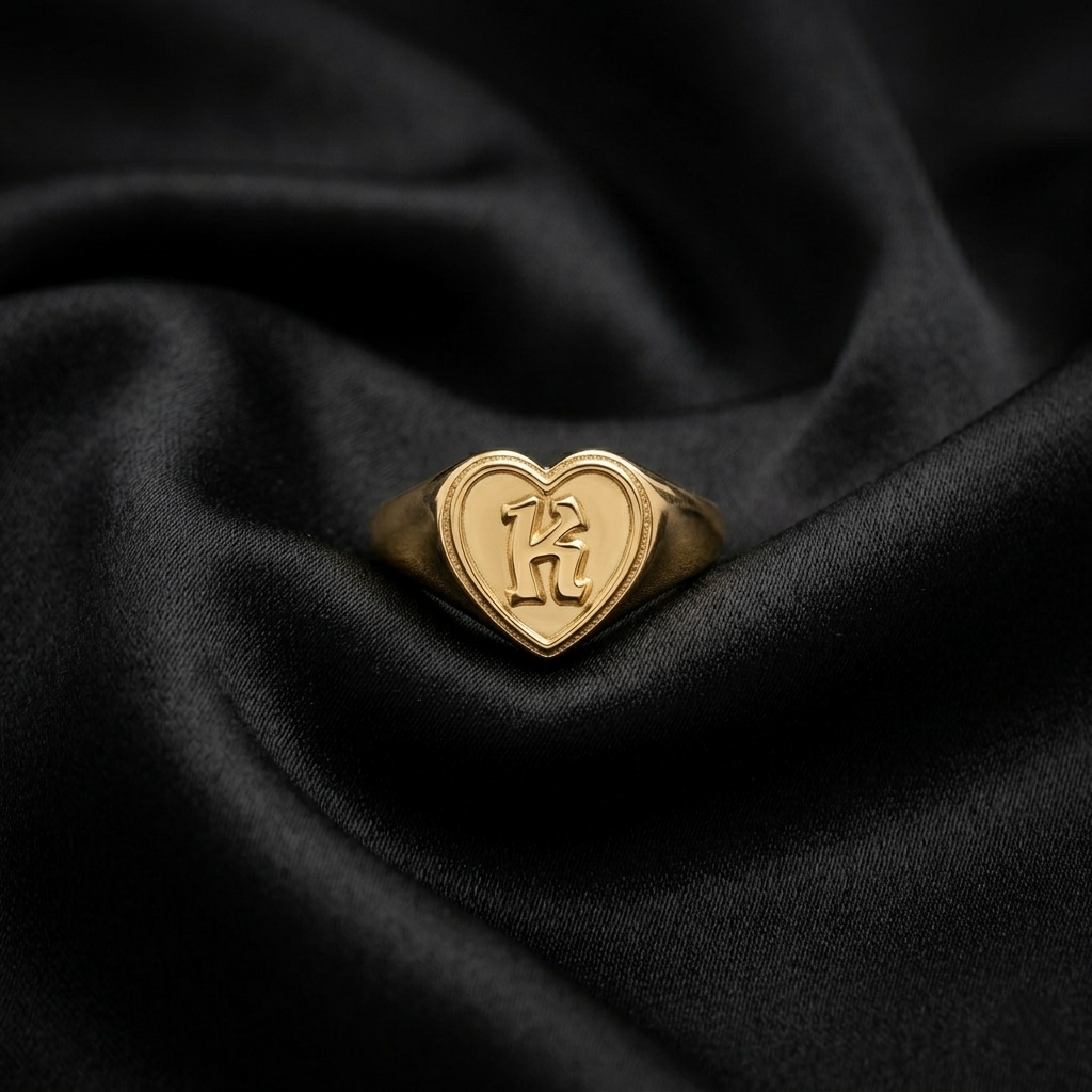 Vintage Style Heart Initial Custom Ring Gold Plated
