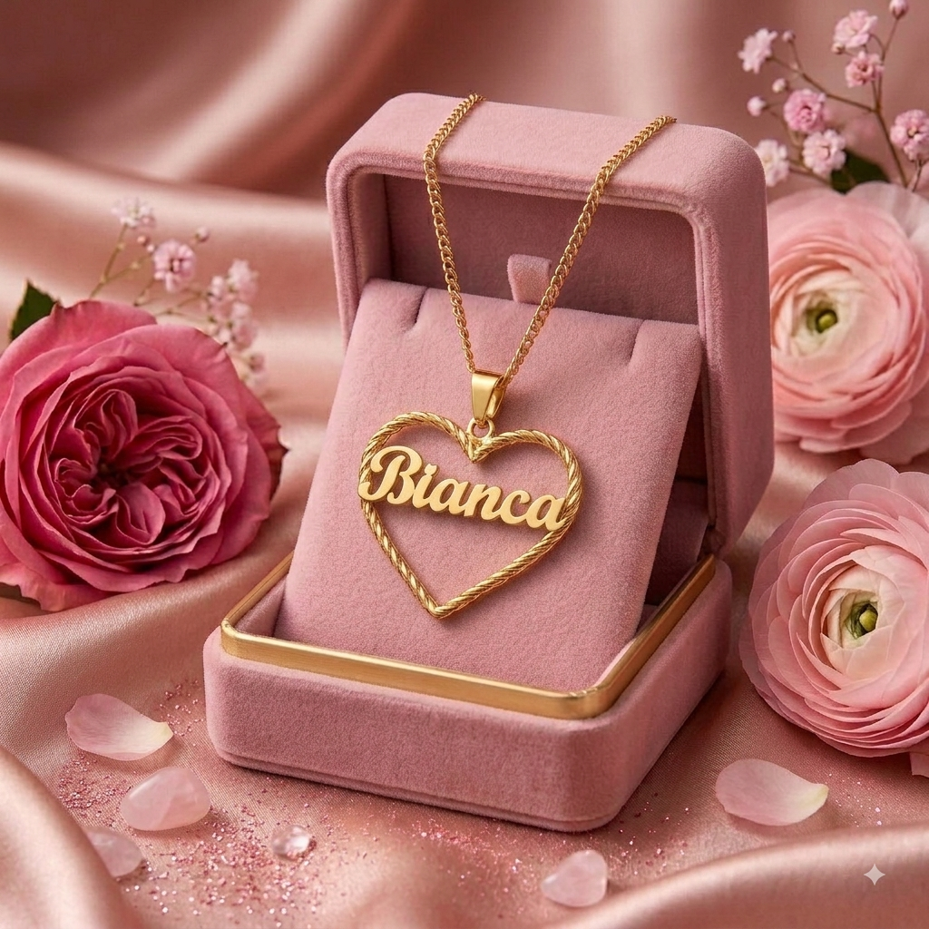 Personalized Twist Heart with Name Necklace Gold Plated