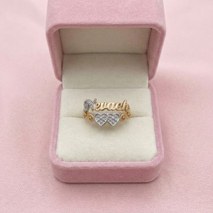 Two Tone Double Heart Custom Personalized Name Ring