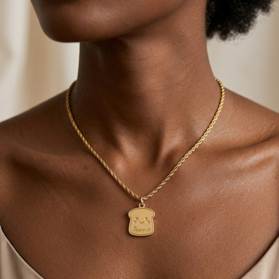 Cute Toast Engraved Name Pendant Personalized Necklace