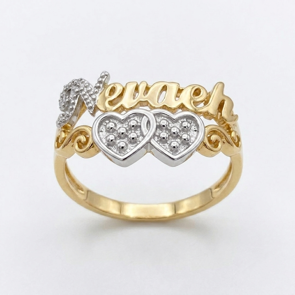 Two Tone Double Heart Custom Personalized Name Ring