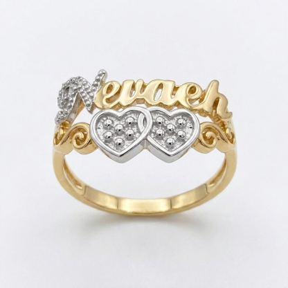Two Tone Double Heart Custom Personalized Name Ring