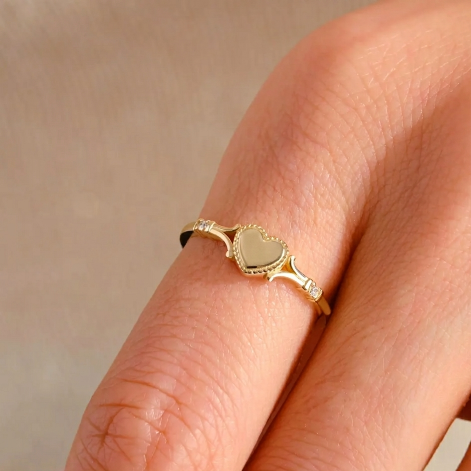 Gold Plated Zirconia Heart Ring Promise Ring