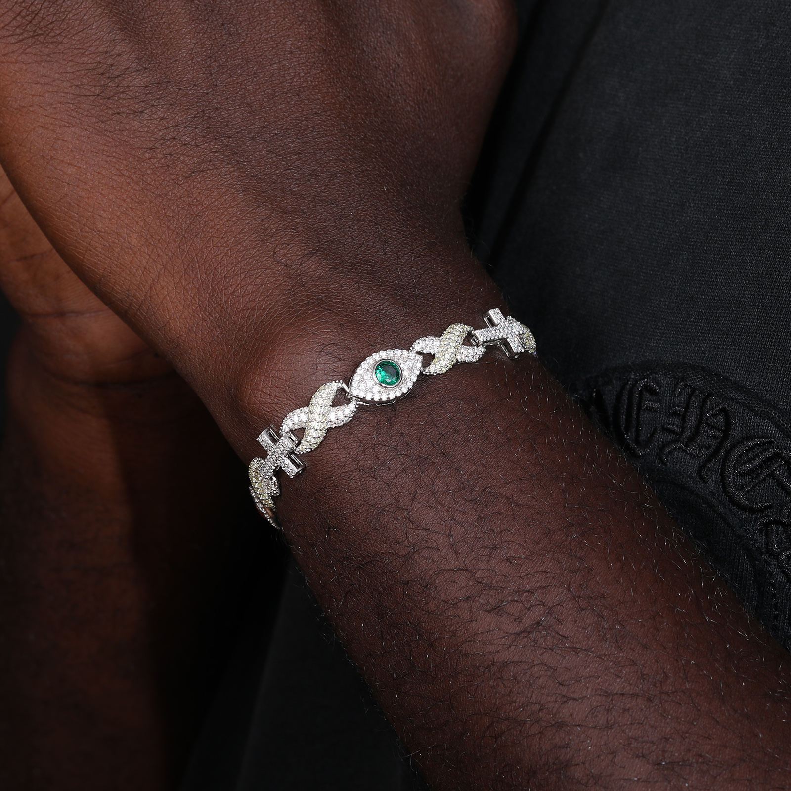 Diamond Iced Out Infinity Cross Evil Eye Cuban Link Bracelet