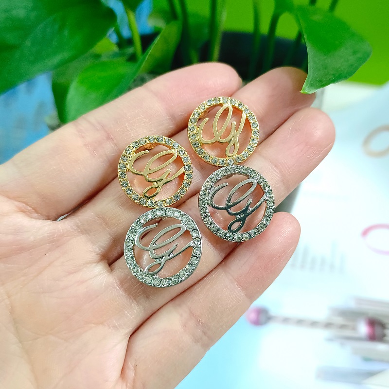 Paved Letter Round Stud Earrings Crystal Custom Initial Earrings