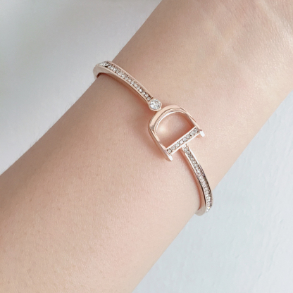 Personalized Letter Crystal Cuff Bracelet For Women Girls