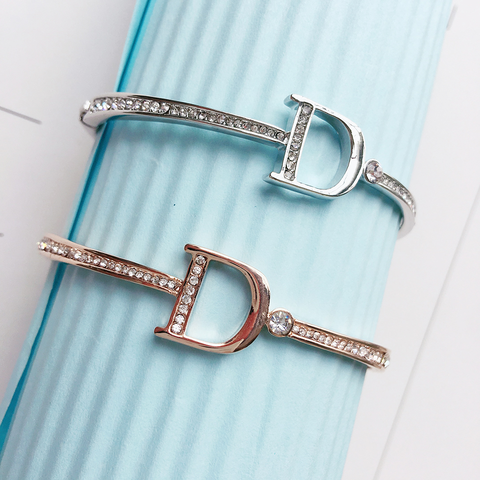 Personalized Letter Crystal Cuff Bracelet For Women Girls