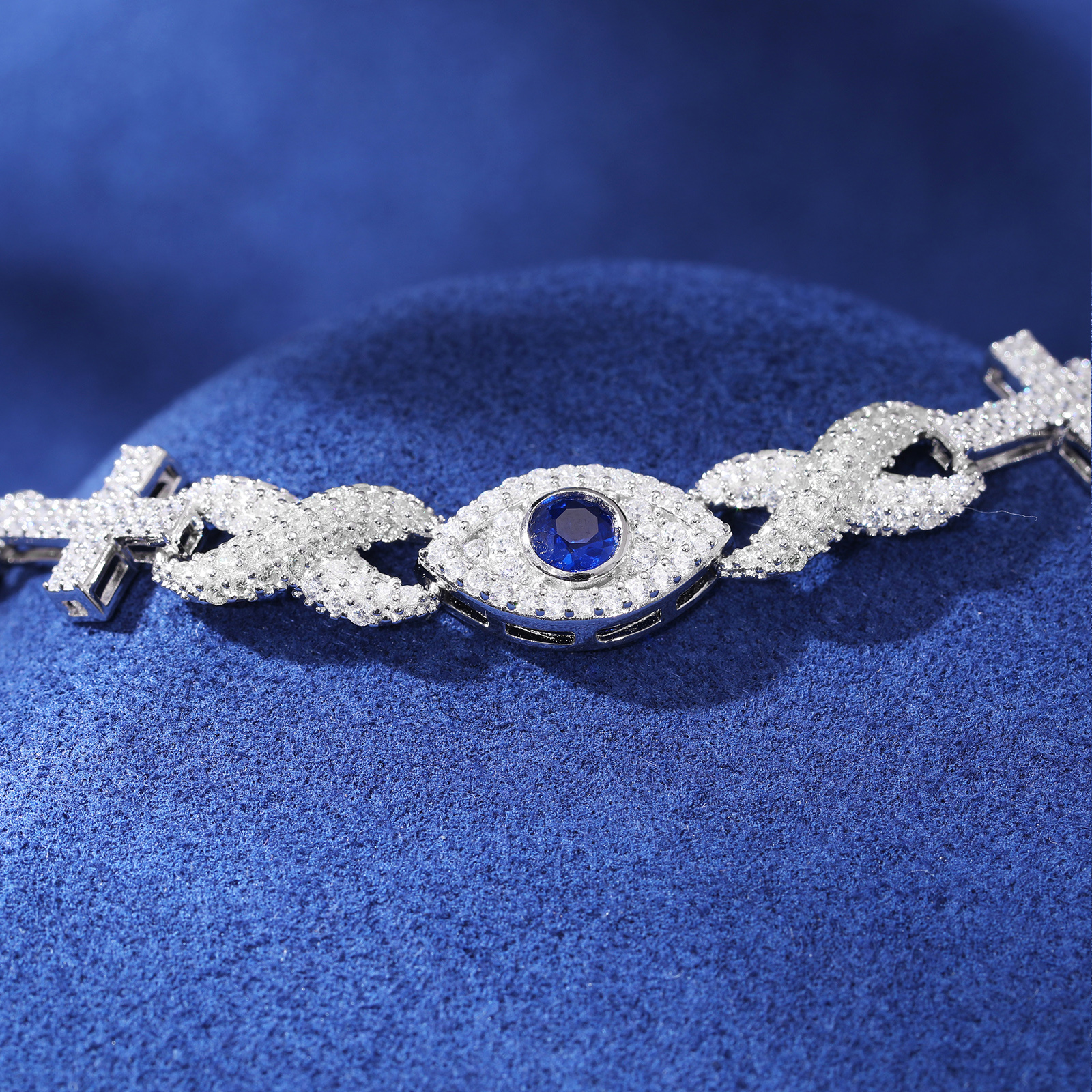 Diamond Iced Out Infinity Cross Evil Eye Cuban Link Bracelet