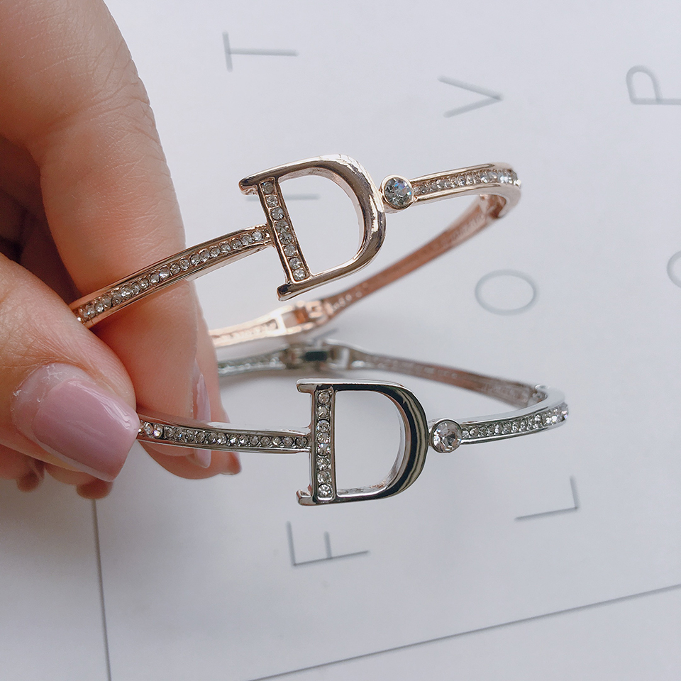 Personalized Letter Crystal Cuff Bracelet For Women Girls