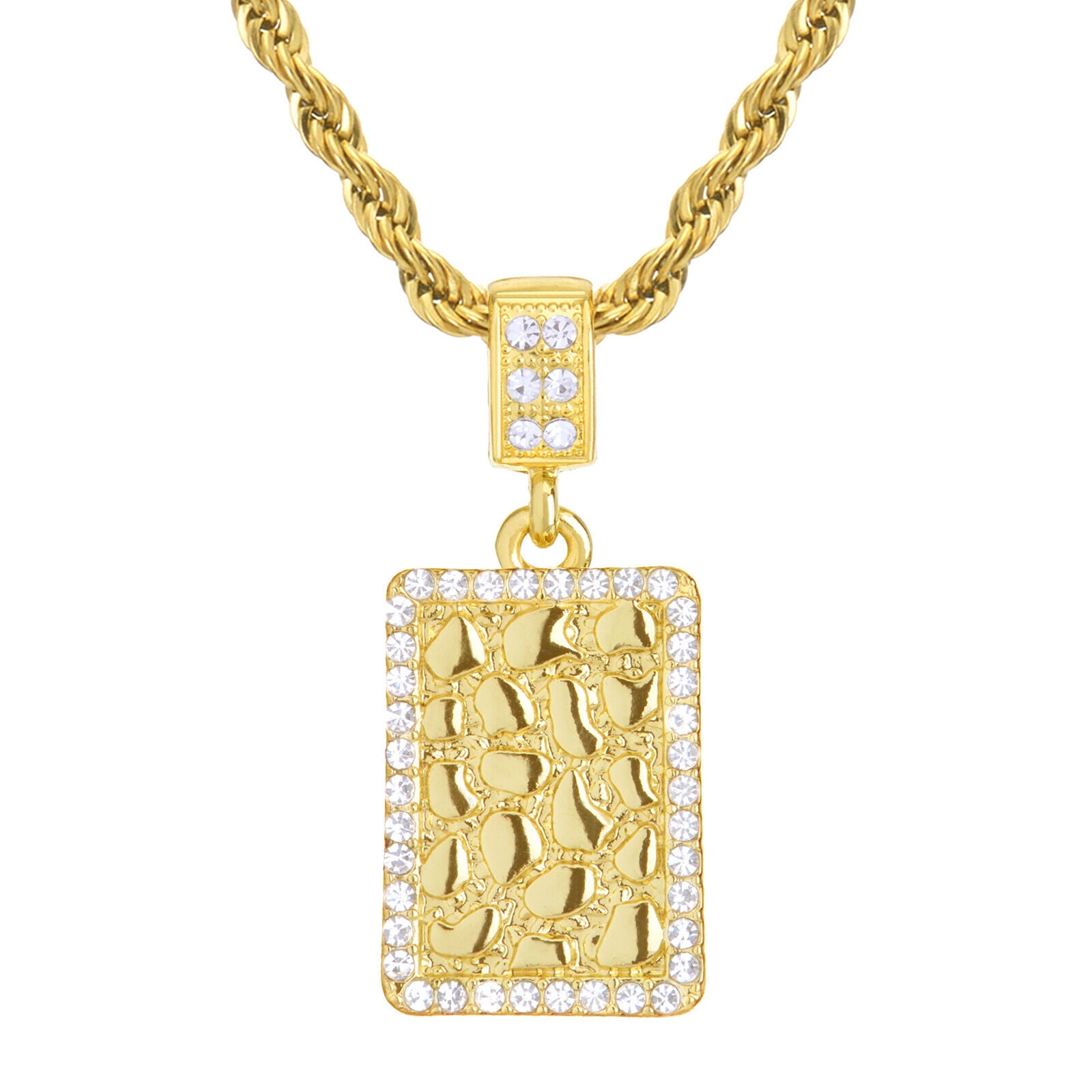 Nugget Necklace Gold Plated Rectangle Shaped Zircon Necklcace