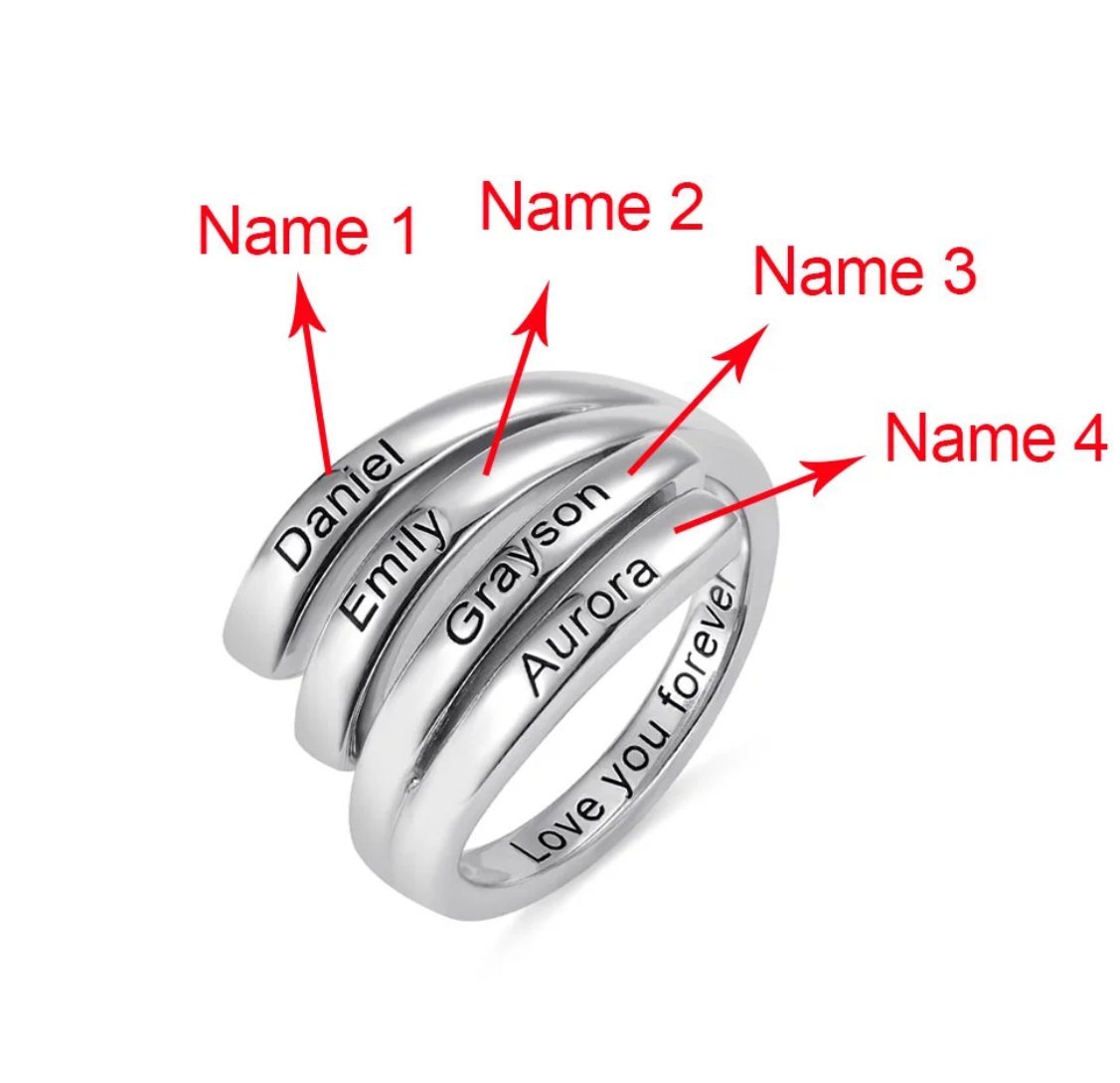 Personalized 4 Names and Inside Engraving Ring