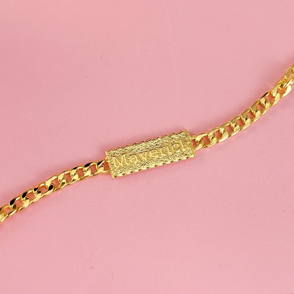 Gold Plated Bar Name Bracelet Personalized Custom Engraved Bracelet