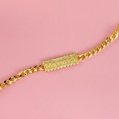 Gold Plated Bar Name Bracelet Personalized Custom Engraved Bracelet