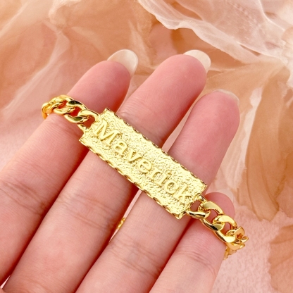 Gold Plated Bar Name Bracelet Personalized Custom Engraved Bracelet