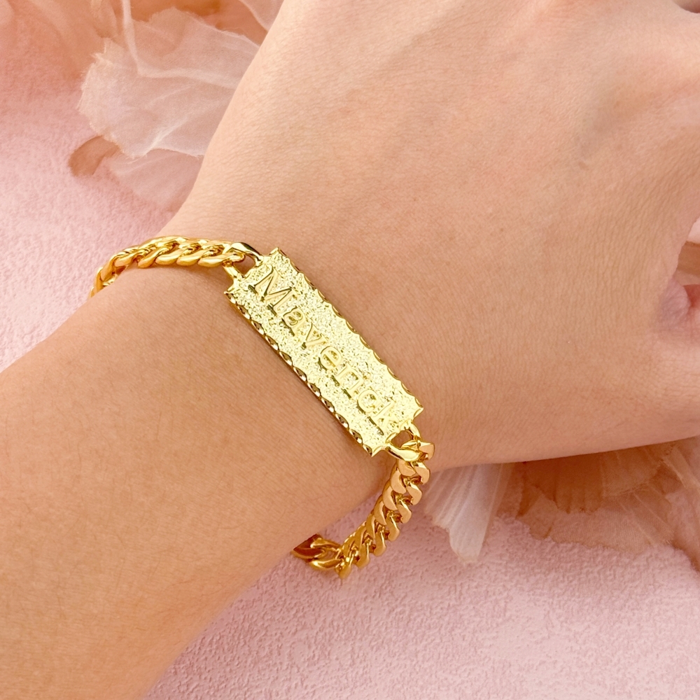 Gold Plated Bar Name Bracelet Personalized Custom Engraved Bracelet