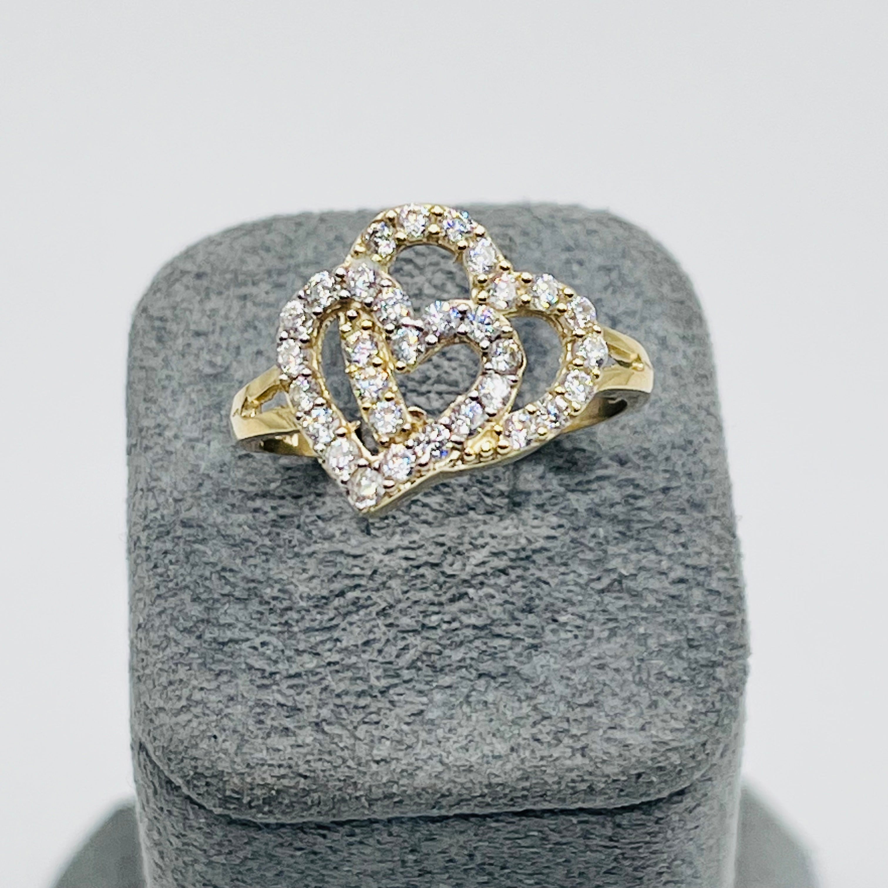 Gold Linked Heart Ring with CZ