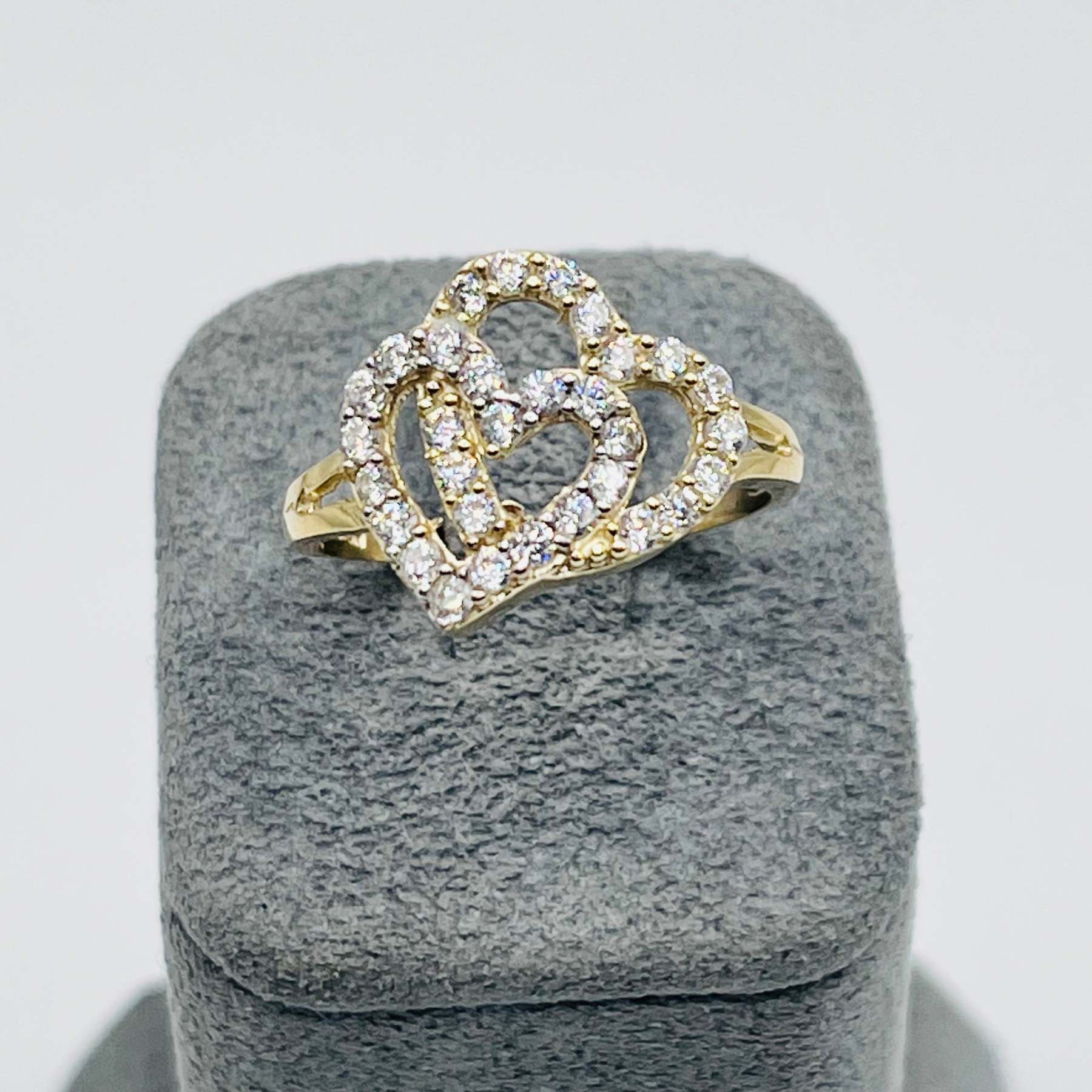 Gold Linked Heart Ring with CZ