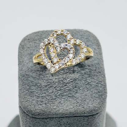 Gold Linked Heart Ring with CZ