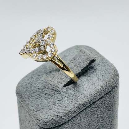 Gold Linked Heart Ring with CZ