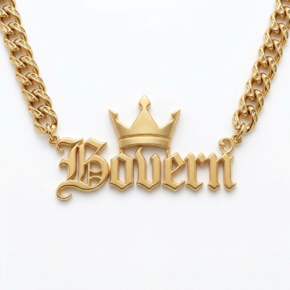 Curb Chain Old English Nameplate with Crown Personalized Necklace