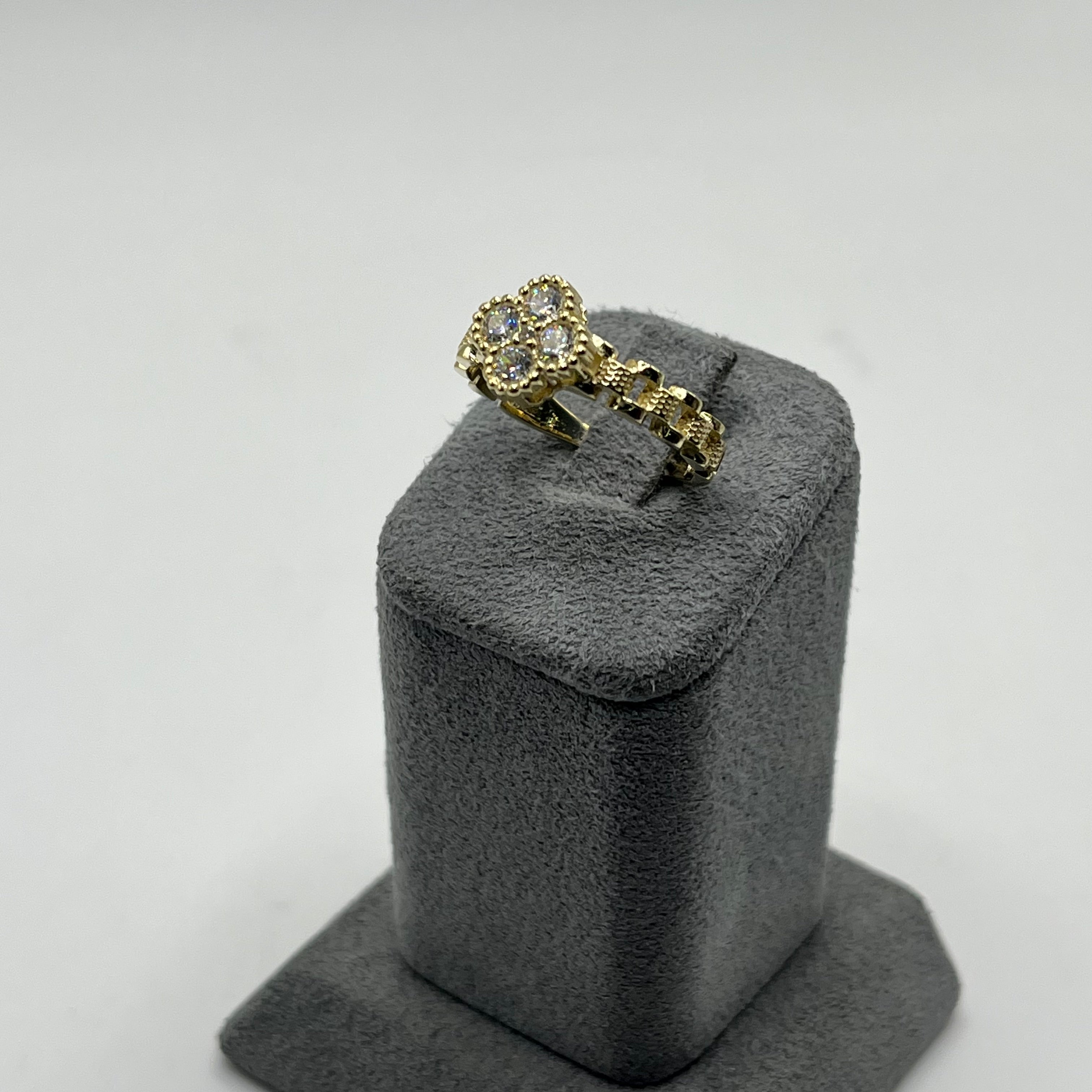 Gold Plated Clover CZ Rx Ring