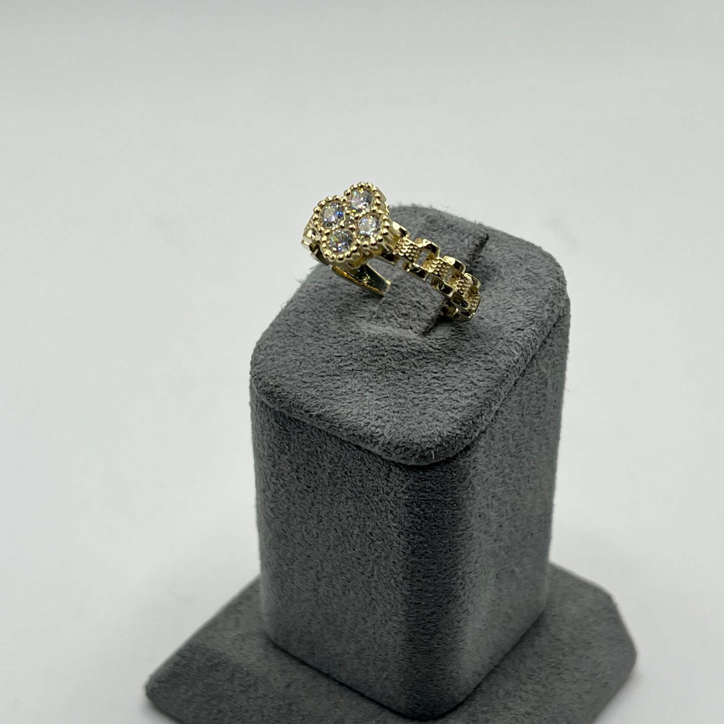 Gold Plated Clover CZ Rx Ring