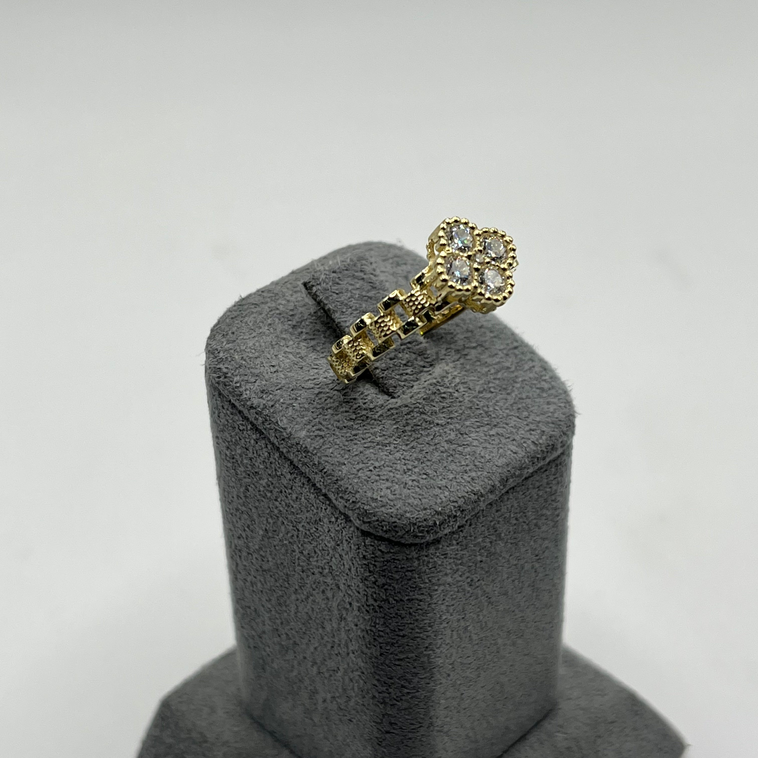 Gold Plated Clover CZ Rx Ring