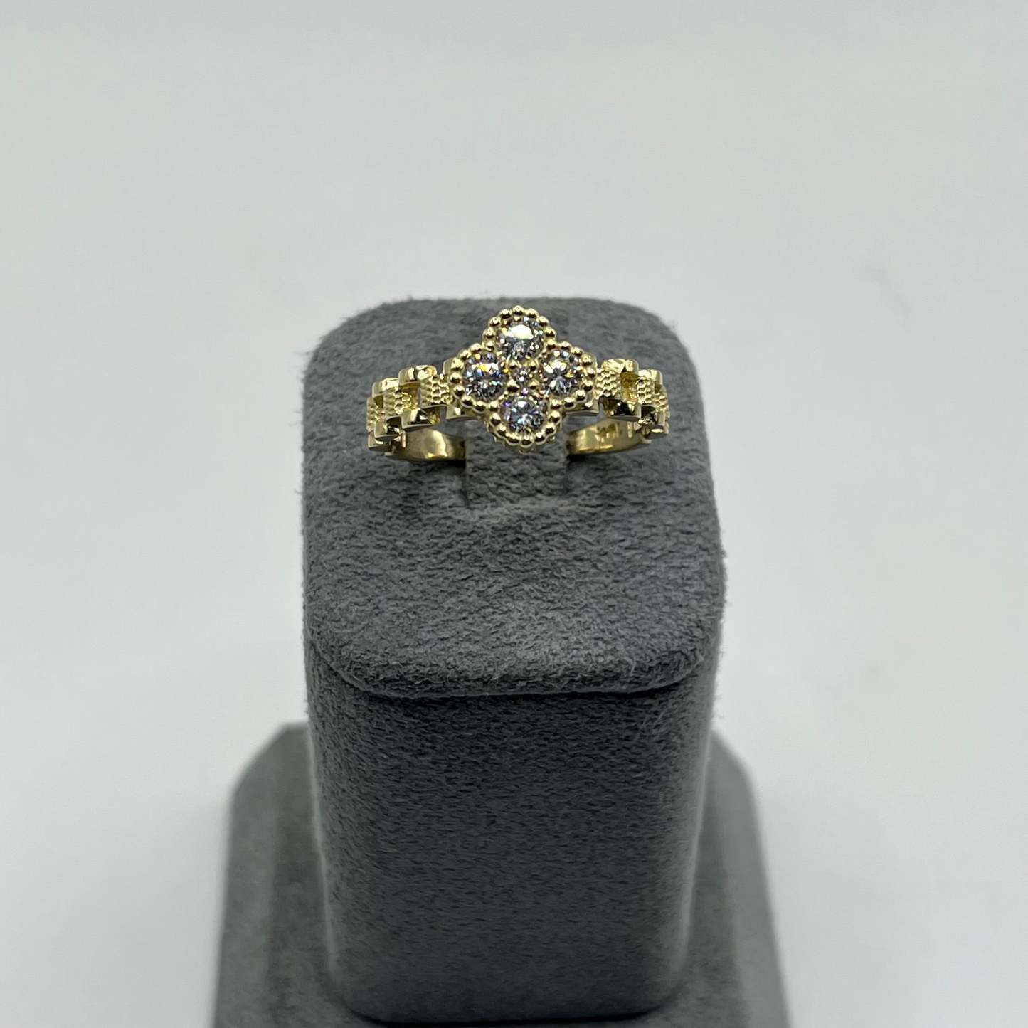 Gold Plated Clover CZ Rx Ring