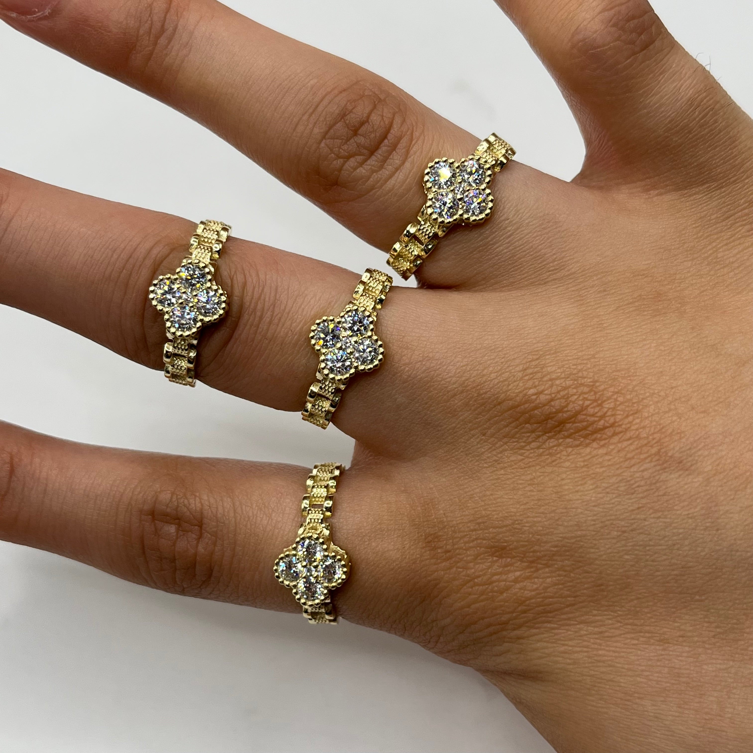 Gold Plated Clover CZ Rx Ring