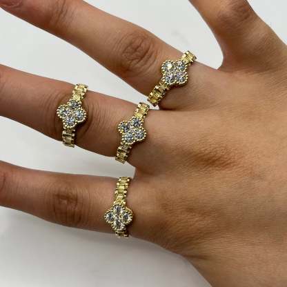 Gold Plated Clover CZ Rx Ring