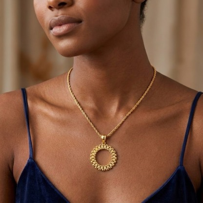 Rx Style Round Pendant Rope Chain Necklace