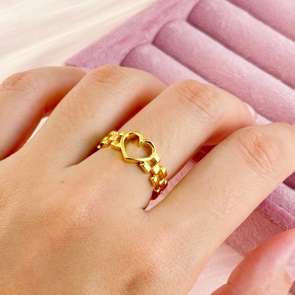 Rx Chain Style Heart Ring Gold Plated