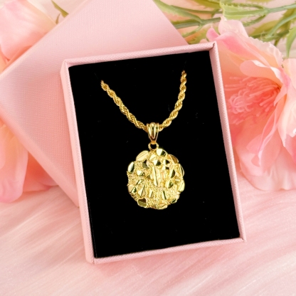 Gold Plated Nugget Circle Round Pendant Classic Style Necklace