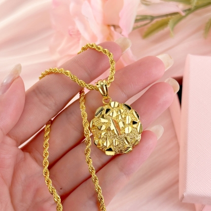 Gold Plated Nugget Circle Round Pendant Classic Style Necklace