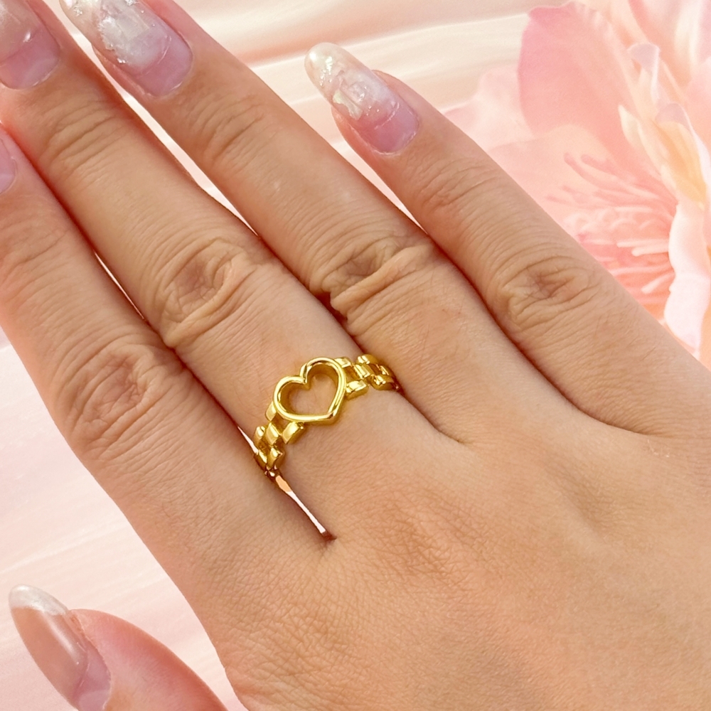 Rx Chain Style Heart Ring Gold Plated
