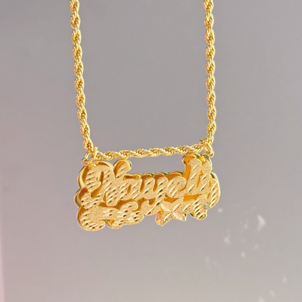 Nameplate Cut Double Layer Custom Name Necklace 