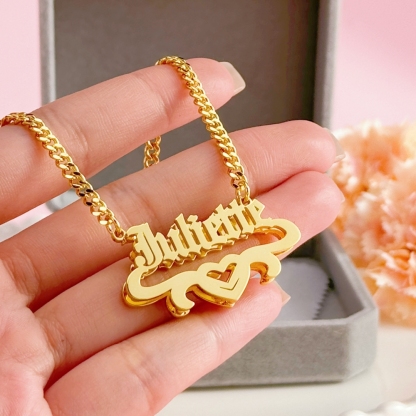 Custom Old English Heart Name Necklace Earrings Jewelry Set