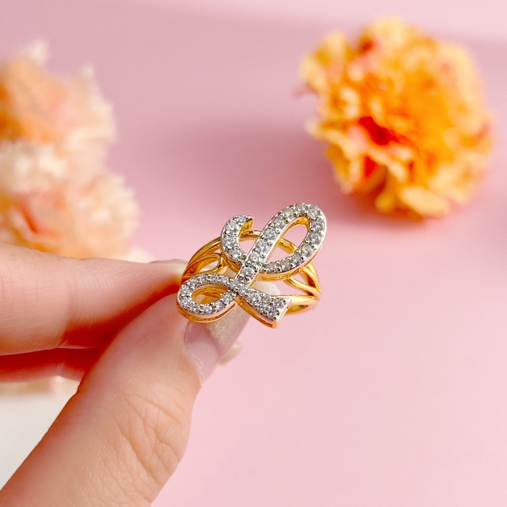 Personalized Custom Zircon Cursive Initial Letter Ring