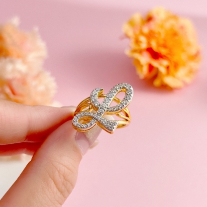 Personalized Custom Zircon Cursive Initial Letter Ring